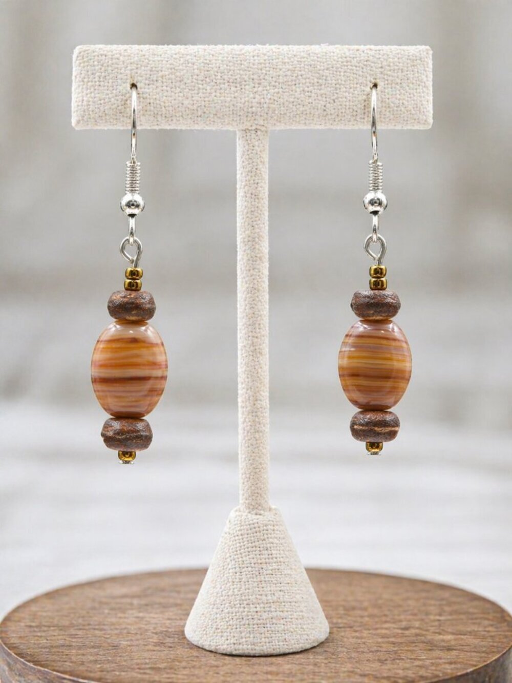Striped Agate Drop Earrings | Handmade - Picture 3 of 5